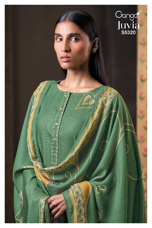 GANGA JUVIA S5320 WHOLESALE PURE WOOL PASHMINA WINTER WEAR UNSTITCH SALWAR SUITS FOR EXPORT