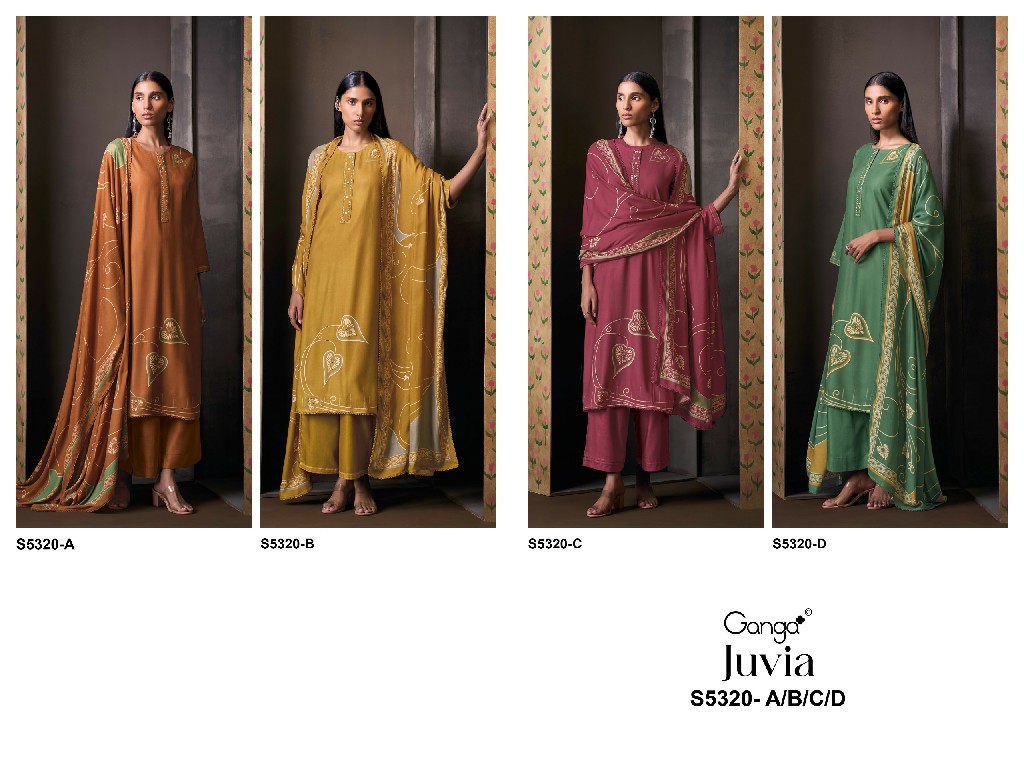 GANGA JUVIA S5320 WHOLESALE PURE WOOL PASHMINA WINTER WEAR UNSTITCH SALWAR SUITS FOR EXPORT
