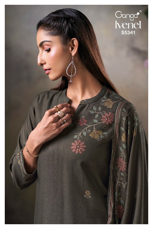 GANGA IVENEL S5341 WHOLESALE PURE WOOL PASHMINA WINTER CLASSIC UNSTITCH SALWAR SUITS SUPPLIER