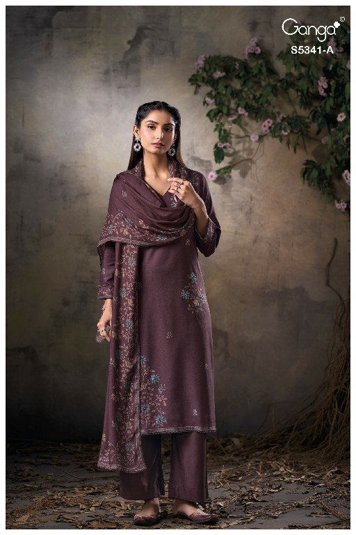 GANGA IVENEL S5341 WHOLESALE PURE WOOL PASHMINA WINTER CLASSIC UNSTITCH SALWAR SUITS SUPPLIER