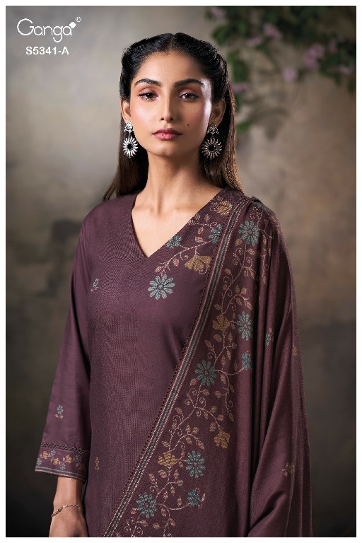 GANGA IVENEL S5341 WHOLESALE PURE WOOL PASHMINA WINTER CLASSIC UNSTITCH SALWAR SUITS SUPPLIER