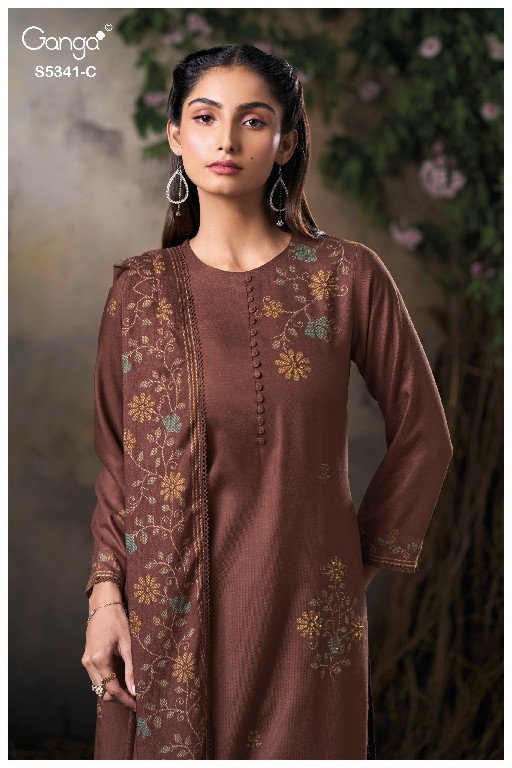 GANGA IVENEL S5341 WHOLESALE PURE WOOL PASHMINA WINTER CLASSIC UNSTITCH SALWAR SUITS SUPPLIER