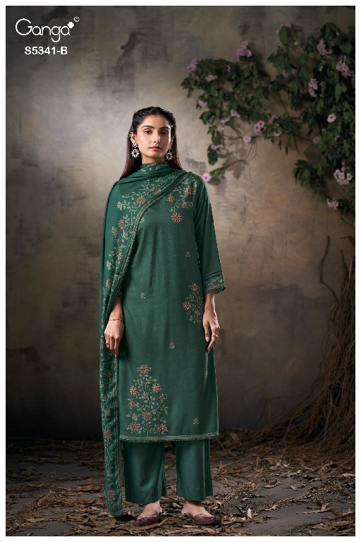 GANGA IVENEL S5341 WHOLESALE PURE WOOL PASHMINA WINTER CLASSIC UNSTITCH SALWAR SUITS SUPPLIER