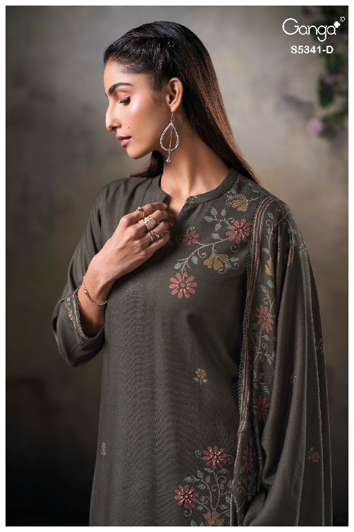 GANGA IVENEL S5341 WHOLESALE PURE WOOL PASHMINA WINTER CLASSIC UNSTITCH SALWAR SUITS SUPPLIER