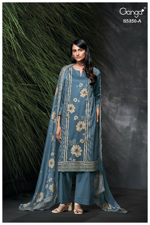 GANGA ALLEGRA S5350 WHOLESALE PURE WOOL PASHMINA WINTER CASUAL WEAR UNSTITCH SALWAR SUITS EXPORTER