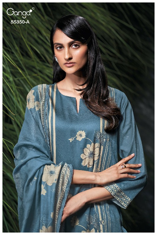 GANGA ALLEGRA S5350 WHOLESALE PURE WOOL PASHMINA WINTER CASUAL WEAR UNSTITCH SALWAR SUITS EXPORTER