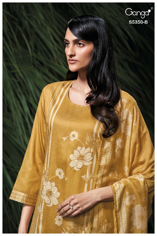 GANGA ALLEGRA S5350 WHOLESALE PURE WOOL PASHMINA WINTER CASUAL WEAR UNSTITCH SALWAR SUITS EXPORTER