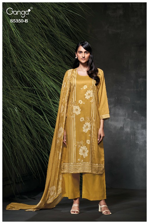 GANGA ALLEGRA S5350 WHOLESALE PURE WOOL PASHMINA WINTER CASUAL WEAR UNSTITCH SALWAR SUITS EXPORTER