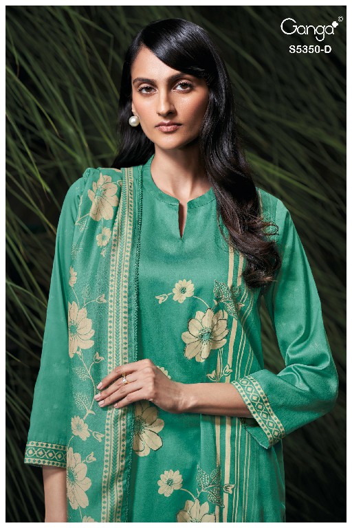 GANGA ALLEGRA S5350 WHOLESALE PURE WOOL PASHMINA WINTER CASUAL WEAR UNSTITCH SALWAR SUITS EXPORTER