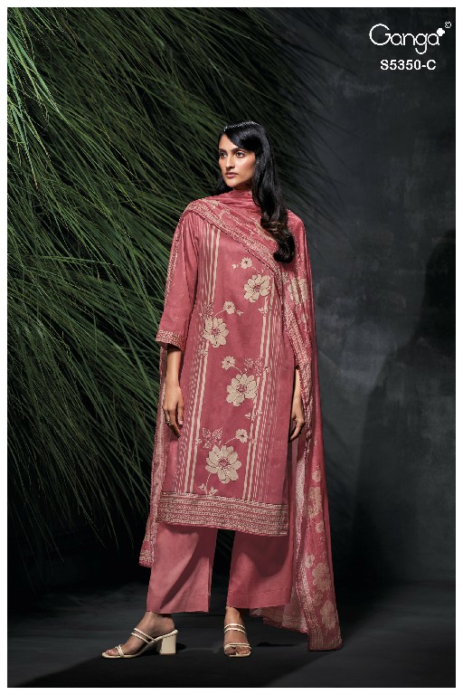 GANGA ALLEGRA S5350 WHOLESALE PURE WOOL PASHMINA WINTER CASUAL WEAR UNSTITCH SALWAR SUITS EXPORTER