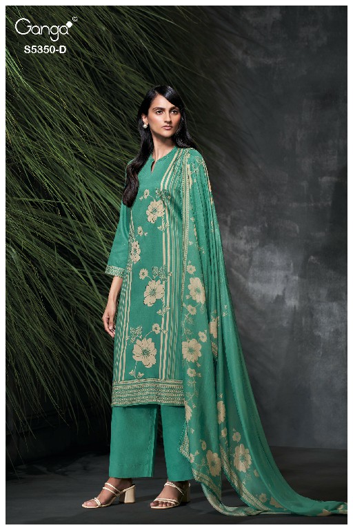 GANGA ALLEGRA S5350 WHOLESALE PURE WOOL PASHMINA WINTER CASUAL WEAR UNSTITCH SALWAR SUITS EXPORTER