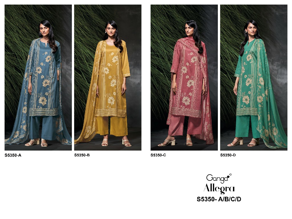 GANGA ALLEGRA S5350 WHOLESALE PURE WOOL PASHMINA WINTER CASUAL WEAR UNSTITCH SALWAR SUITS EXPORTER