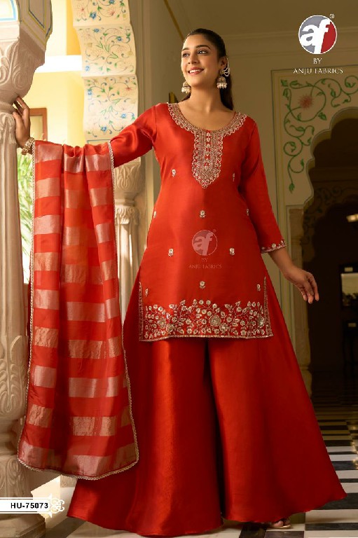 ANJU FAB D.NO HU 75070-75071-75073 WHOLESALE READYMADE HO SHIMMER DESIGNER WEAR 3 PCS COMBO SET SUITS SUPPLIER