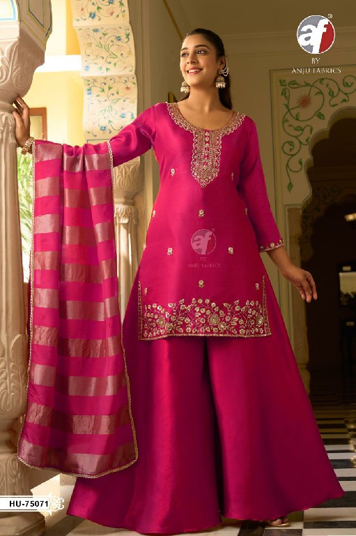 ANJU FAB D.NO HU 75070-75071-75073 WHOLESALE READYMADE HO SHIMMER DESIGNER WEAR 3 PCS COMBO SET SUITS SUPPLIER