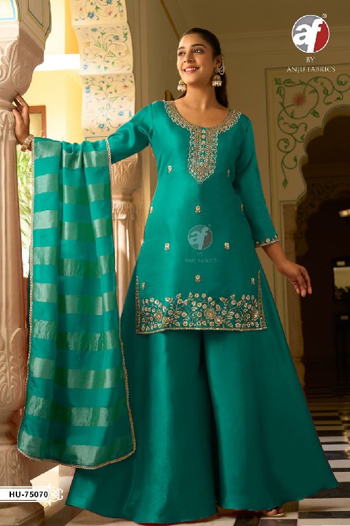 ANJU FAB D.NO HU 75070-75071-75073 WHOLESALE READYMADE HO SHIMMER DESIGNER WEAR 3 PCS COMBO SET SUITS SUPPLIER