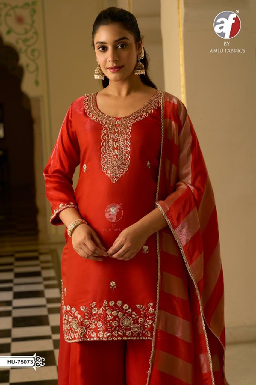 ANJU FAB D.NO HU 75070-75071-75073 WHOLESALE READYMADE HO SHIMMER DESIGNER WEAR 3 PCS COMBO SET SUITS SUPPLIER