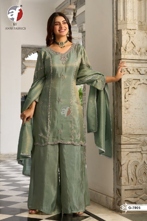 ANJU FAB D.NO G 7005-7072-7073 WHOLESALE READYMADE TISSUE SHIMMER FESTIVE WEAR 3 PCS COMBO SET SUITS EXPORTER