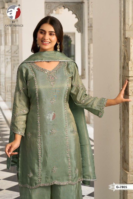 ANJU FAB D.NO G 7005-7072-7073 WHOLESALE READYMADE TISSUE SHIMMER FESTIVE WEAR 3 PCS COMBO SET SUITS EXPORTER