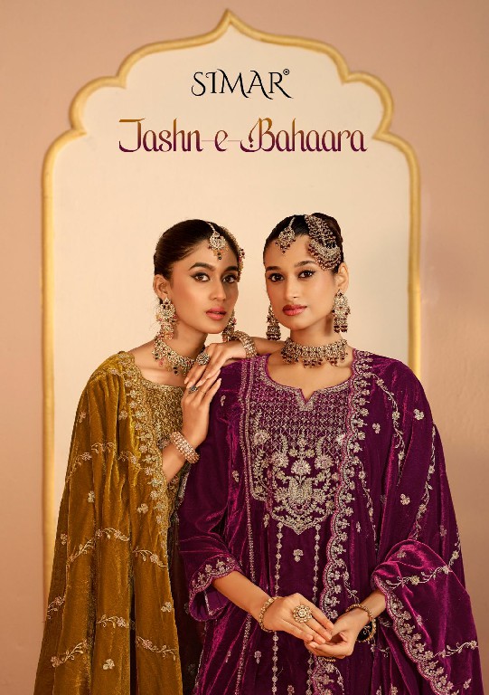 GLOSSY SIMAR JASHN-E-BAHAARA WHOLESALE VELVET WINTER COLLECTION UNSTITCH SALWAR SUITS EXPORTER
