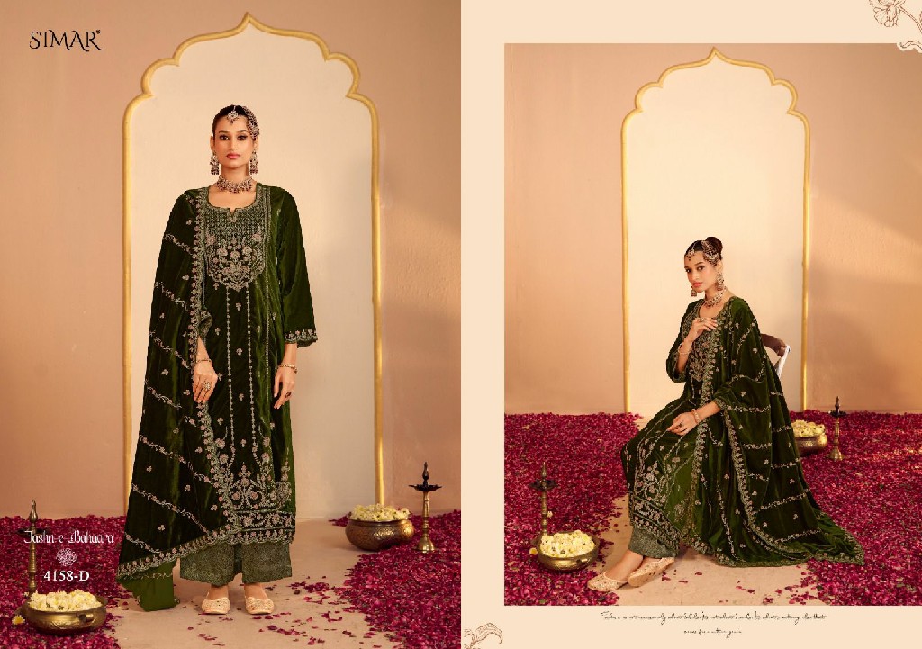 GLOSSY SIMAR JASHN-E-BAHAARA WHOLESALE VELVET WINTER COLLECTION UNSTITCH SALWAR SUITS EXPORTER