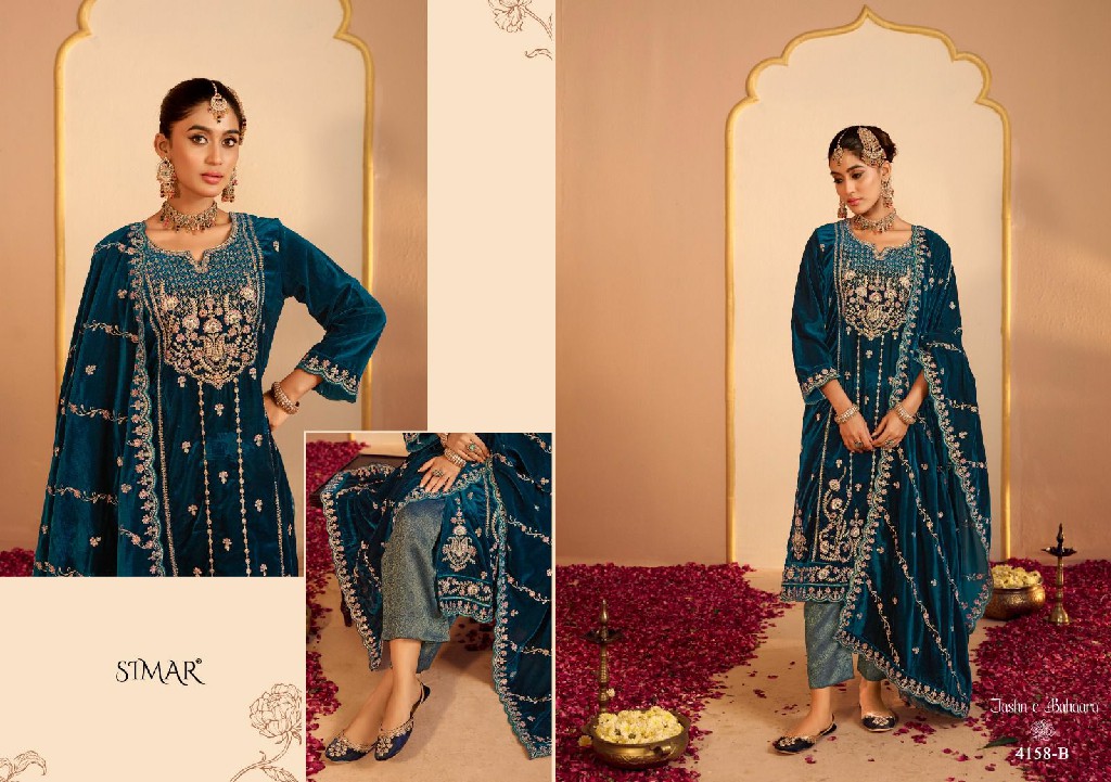 GLOSSY SIMAR JASHN-E-BAHAARA WHOLESALE VELVET WINTER COLLECTION UNSTITCH SALWAR SUITS EXPORTER