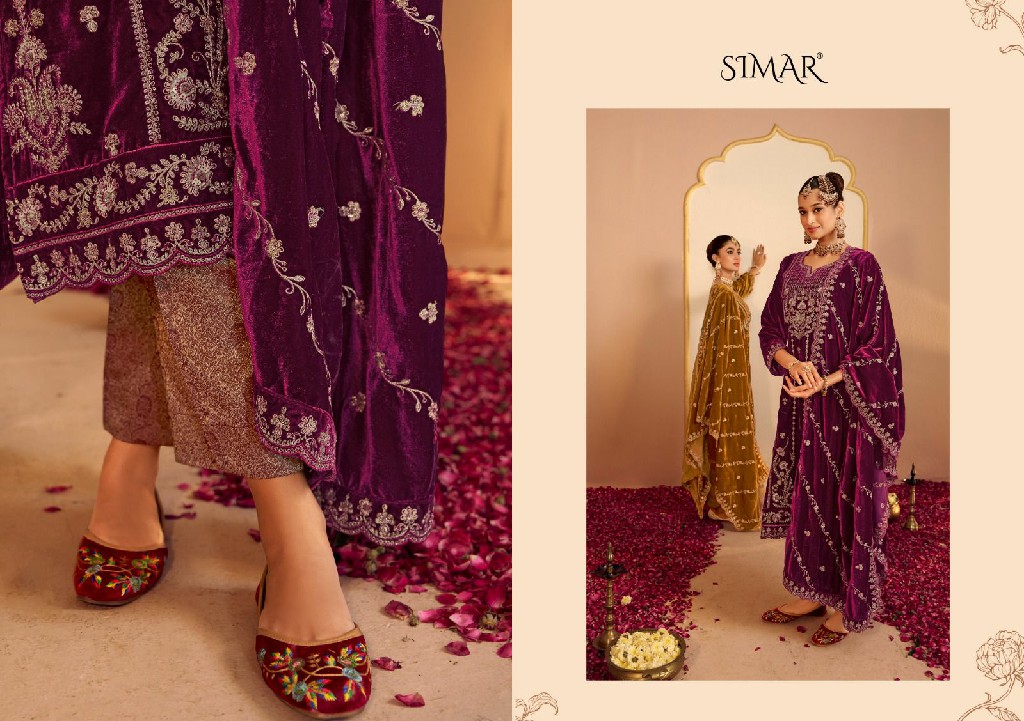 GLOSSY SIMAR JASHN-E-BAHAARA WHOLESALE VELVET WINTER COLLECTION UNSTITCH SALWAR SUITS EXPORTER