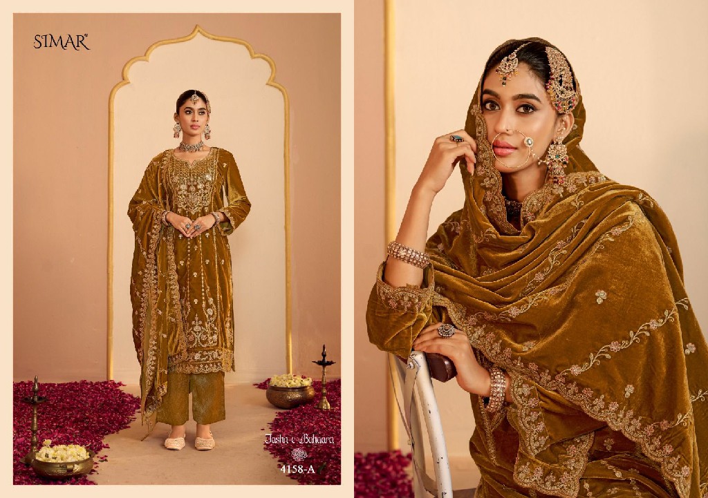 GLOSSY SIMAR JASHN-E-BAHAARA WHOLESALE VELVET WINTER COLLECTION UNSTITCH SALWAR SUITS EXPORTER