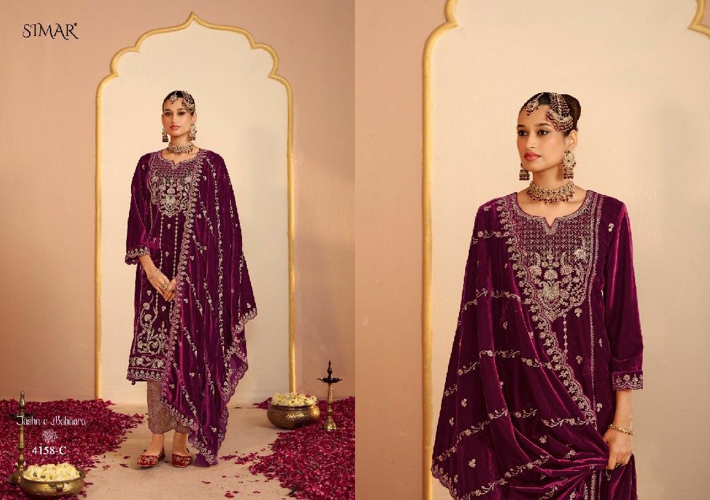 GLOSSY SIMAR JASHN-E-BAHAARA WHOLESALE VELVET WINTER COLLECTION UNSTITCH SALWAR SUITS EXPORTER