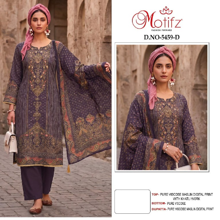 MOTIFZ D.NO 5459 WHOLESALE VISCOSE MUSLIN BEAUTIFUL UNSTITCH SALWAR KAMEEZ SUPPLIER