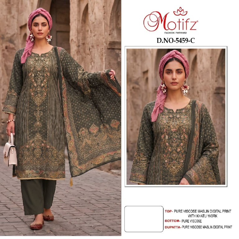 MOTIFZ D.NO 5459 WHOLESALE VISCOSE MUSLIN BEAUTIFUL UNSTITCH SALWAR KAMEEZ SUPPLIER
