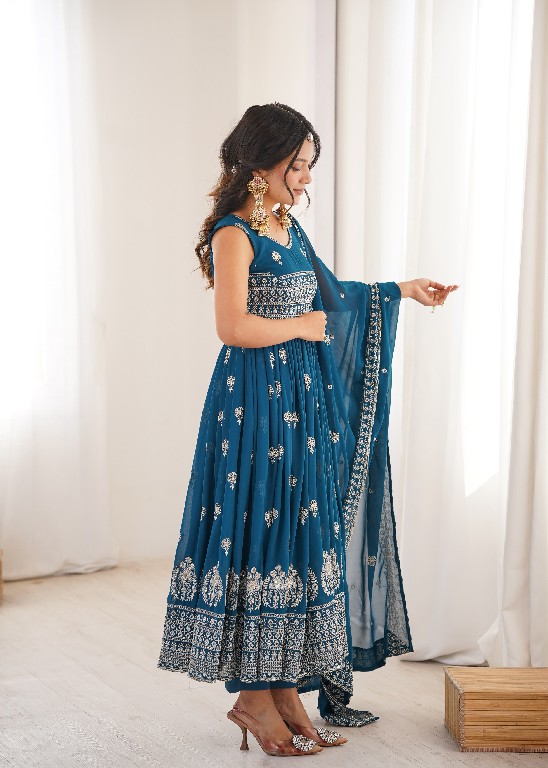 SP SERIES D.NO SP-91 WHOLESALE READYMADE HEAVY FAUX GEORGETTE PARTY WEAR ANARKALI STYLE 3 PCS SUITS SUPPLIER