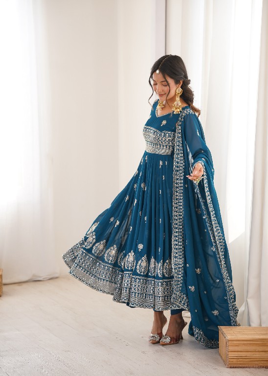 SP SERIES D.NO SP-91 WHOLESALE READYMADE HEAVY FAUX GEORGETTE PARTY WEAR ANARKALI STYLE 3 PCS SUITS SUPPLIER