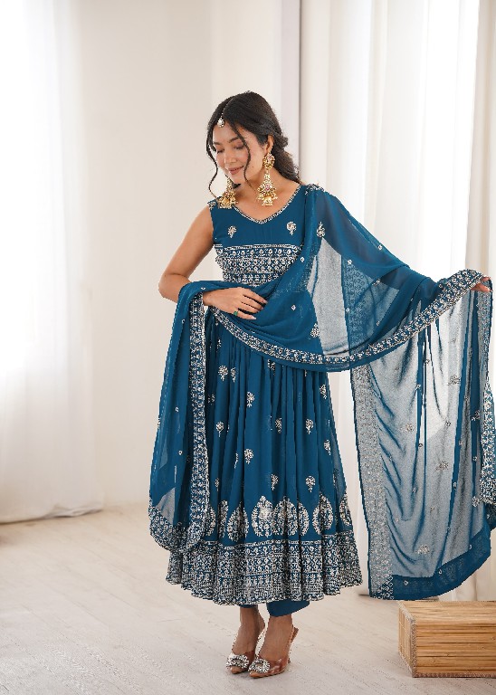 SP SERIES D.NO SP-91 WHOLESALE READYMADE HEAVY FAUX GEORGETTE PARTY WEAR ANARKALI STYLE 3 PCS SUITS SUPPLIER