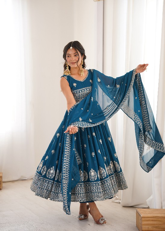 SP SERIES D.NO SP-91 WHOLESALE READYMADE HEAVY FAUX GEORGETTE PARTY WEAR ANARKALI STYLE 3 PCS SUITS SUPPLIER