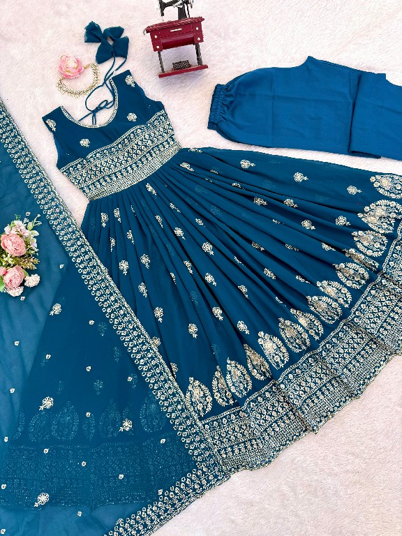 SP SERIES D.NO SP-91 WHOLESALE READYMADE HEAVY FAUX GEORGETTE PARTY WEAR ANARKALI STYLE 3 PCS SUITS SUPPLIER
