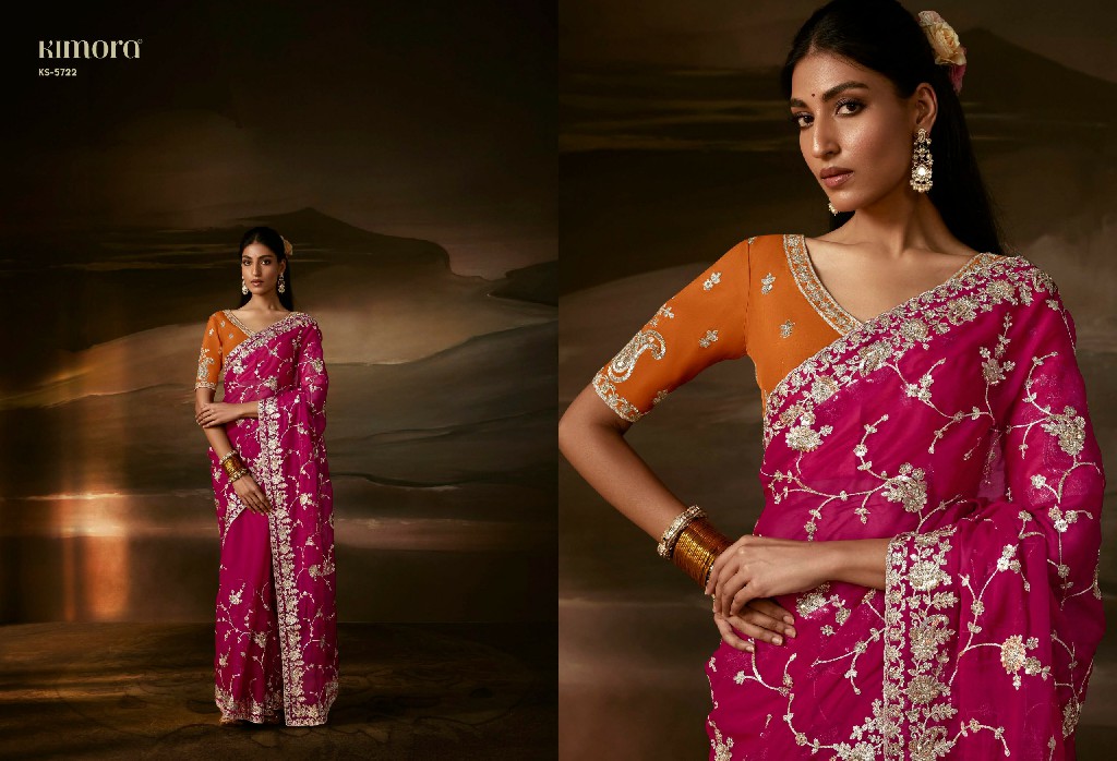 KIMORA CHANDRIMA WHOLESALE ZARI ORGANZA LUXURIOUS LOOK INDIAN SAREES FOR WOMEN SUPPLIER