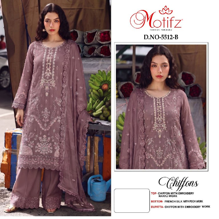 MOTIFZ D.NO 5512 WHOLESALE CHIFFON PAKISTANI POPULAR DESIGN UNSTITCH SALWAR SUITS EXPORTER