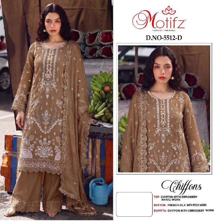 MOTIFZ D.NO 5512 WHOLESALE CHIFFON PAKISTANI POPULAR DESIGN UNSTITCH SALWAR SUITS EXPORTER