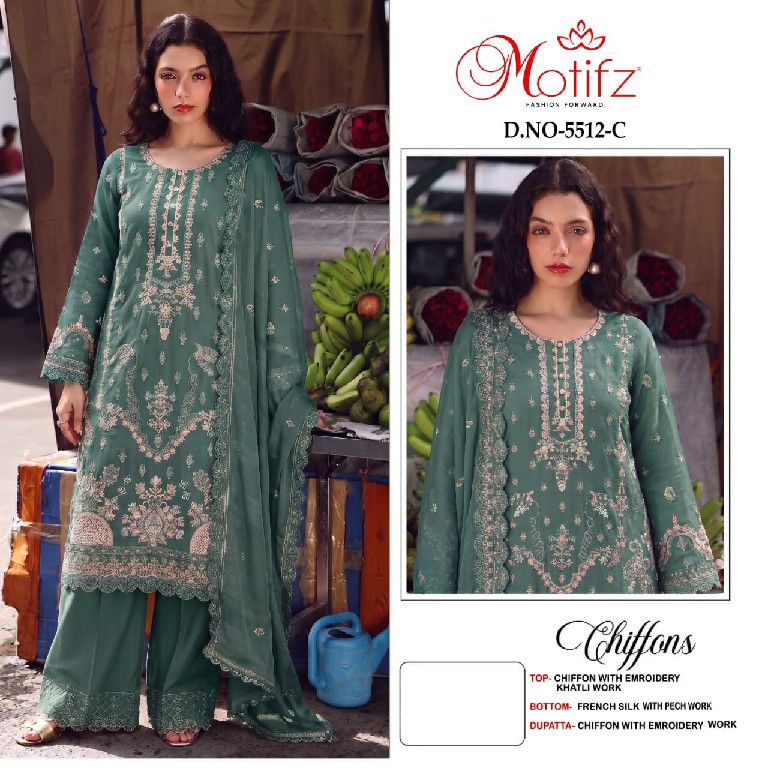 MOTIFZ D.NO 5512 WHOLESALE CHIFFON PAKISTANI POPULAR DESIGN UNSTITCH SALWAR SUITS EXPORTER