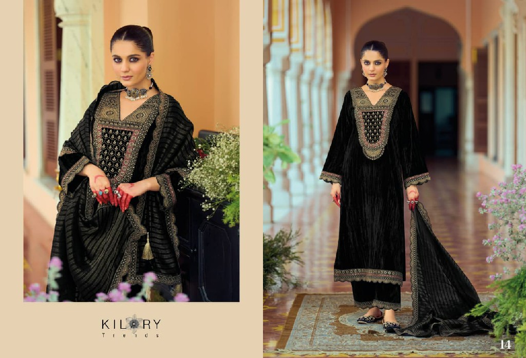 KILORY TRENDS MAHNOOR WHOLESALE PURE VELVET CRUSH WINTER AMAZING UNSTITCH SALWAR SUITS FOR EXPORT