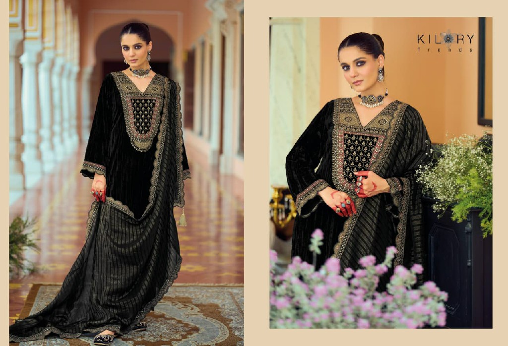 KILORY TRENDS MAHNOOR WHOLESALE PURE VELVET CRUSH WINTER AMAZING UNSTITCH SALWAR SUITS FOR EXPORT