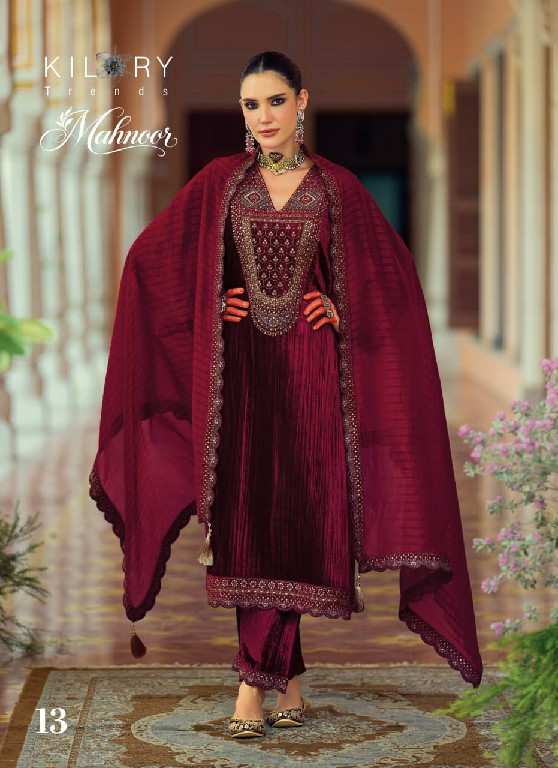 KILORY TRENDS MAHNOOR WHOLESALE PURE VELVET CRUSH WINTER AMAZING UNSTITCH SALWAR SUITS FOR EXPORT