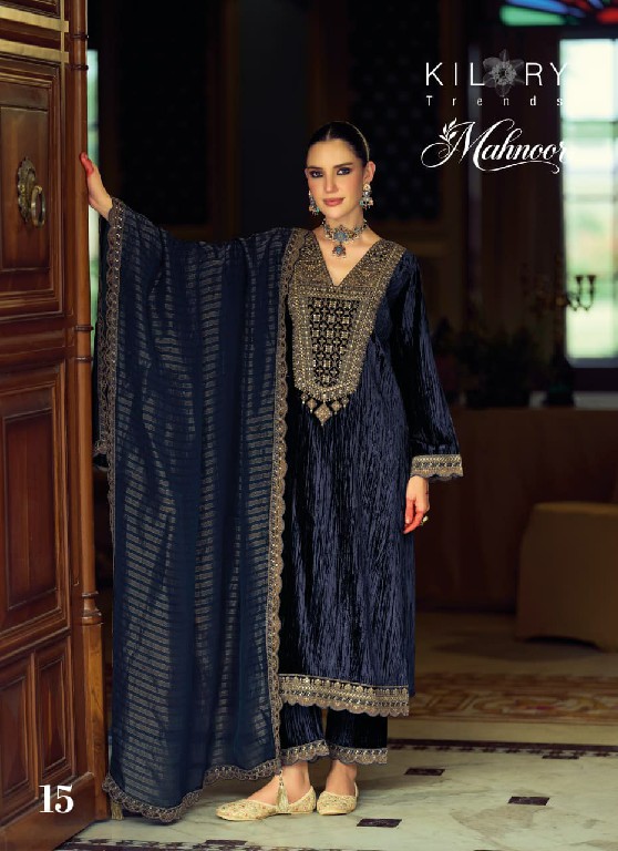 KILORY TRENDS MAHNOOR WHOLESALE PURE VELVET CRUSH WINTER AMAZING UNSTITCH SALWAR SUITS FOR EXPORT