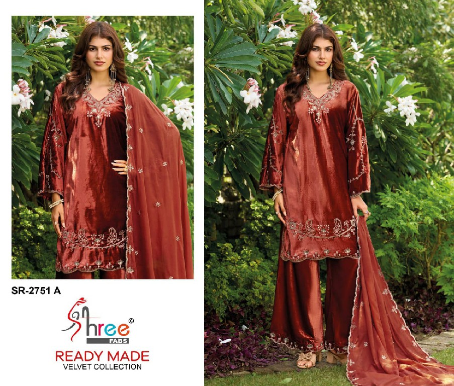 SHREE FABS R-2751 WHOLESALE READYMADE VELVET BEATS WORK WINTER WEAR 3 PCS SUITS EXPORTER