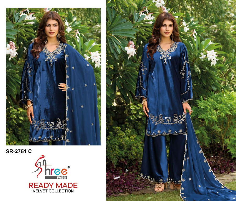 SHREE FABS R-2751 WHOLESALE READYMADE VELVET BEATS WORK WINTER WEAR 3 PCS SUITS EXPORTER