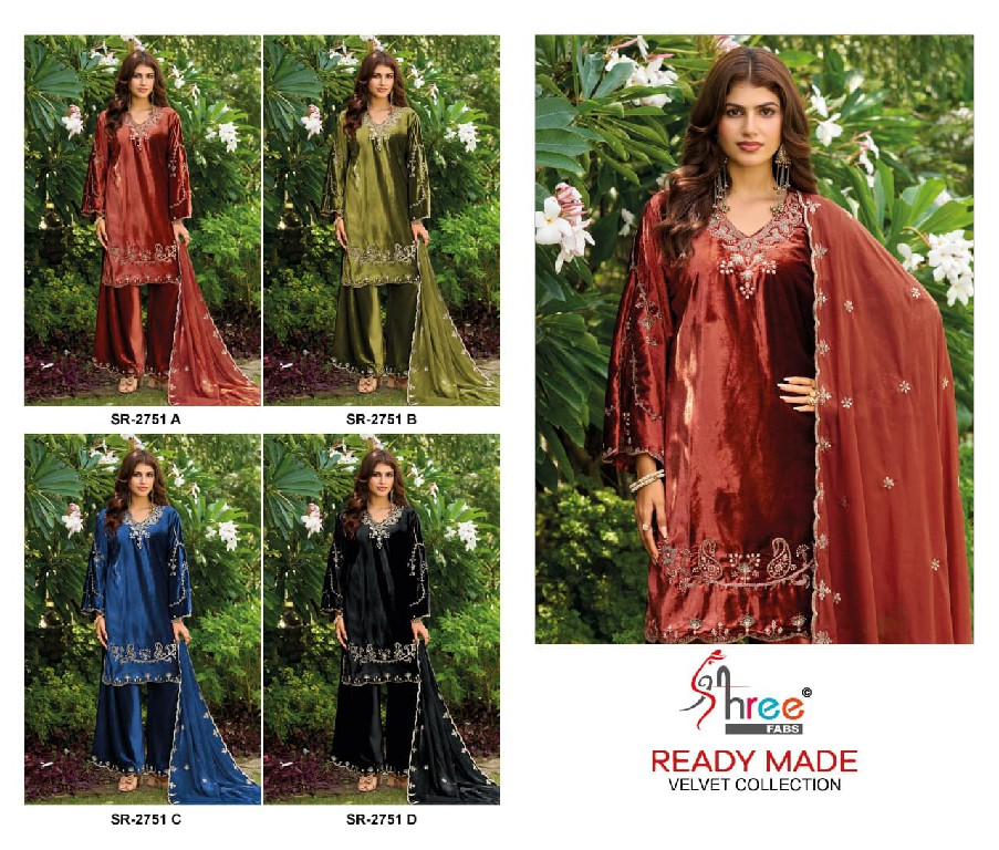 SHREE FABS R-2751 WHOLESALE READYMADE VELVET BEATS WORK WINTER WEAR 3 PCS SUITS EXPORTER