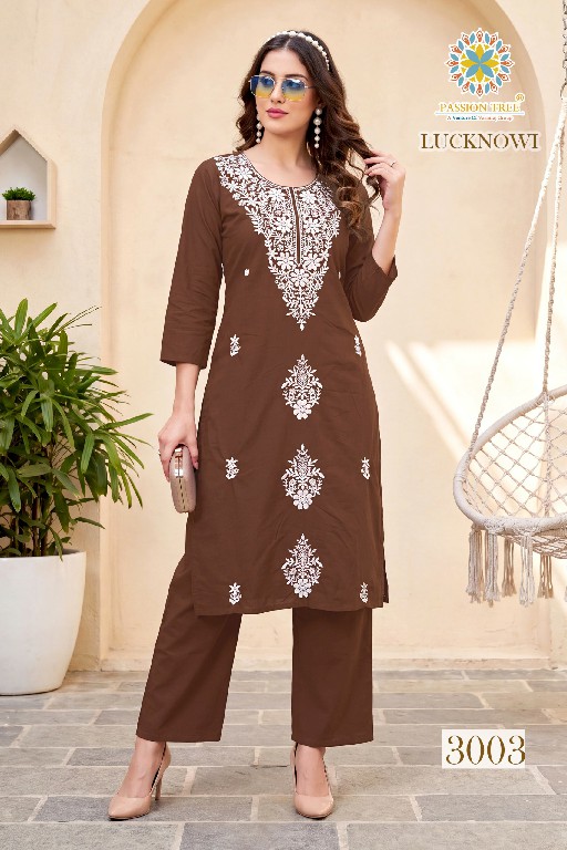 PASSION TREE LUCKNOWI VOL 3 WHOLESALE READYMADE DHABU COTTON FANCY LUCKNOWI WORK KURTI WITH PLAZZO FOR EXPORT