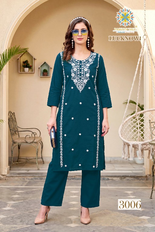 PASSION TREE LUCKNOWI VOL 3 WHOLESALE READYMADE DHABU COTTON FANCY LUCKNOWI WORK KURTI WITH PLAZZO FOR EXPORT