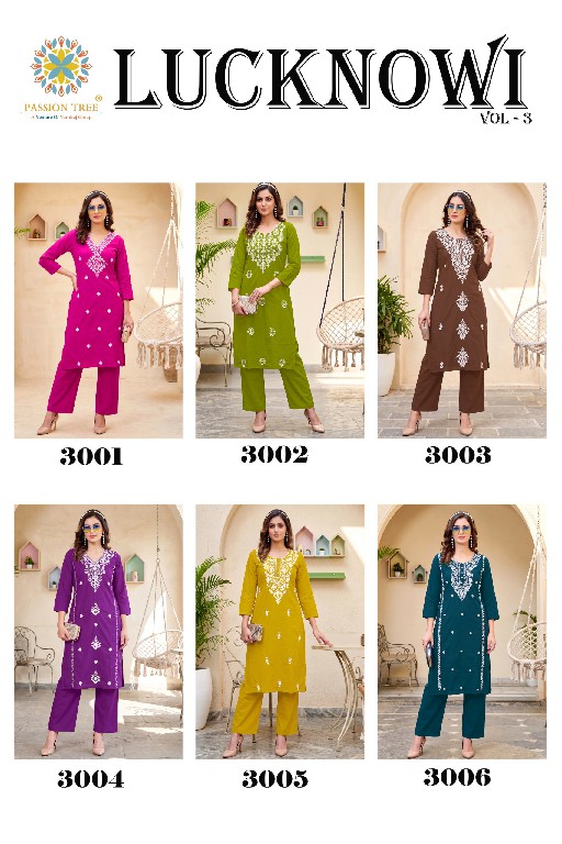 PASSION TREE LUCKNOWI VOL 3 WHOLESALE READYMADE DHABU COTTON FANCY LUCKNOWI WORK KURTI WITH PLAZZO FOR EXPORT