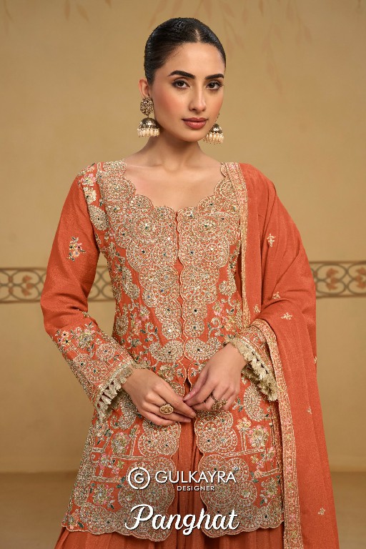 PANGHAT BY GULKAYRA DESIGNER WHOLESALE READYMADE REAL CHINON PARTY WEAR 3 PCS SUITS EXPORTER